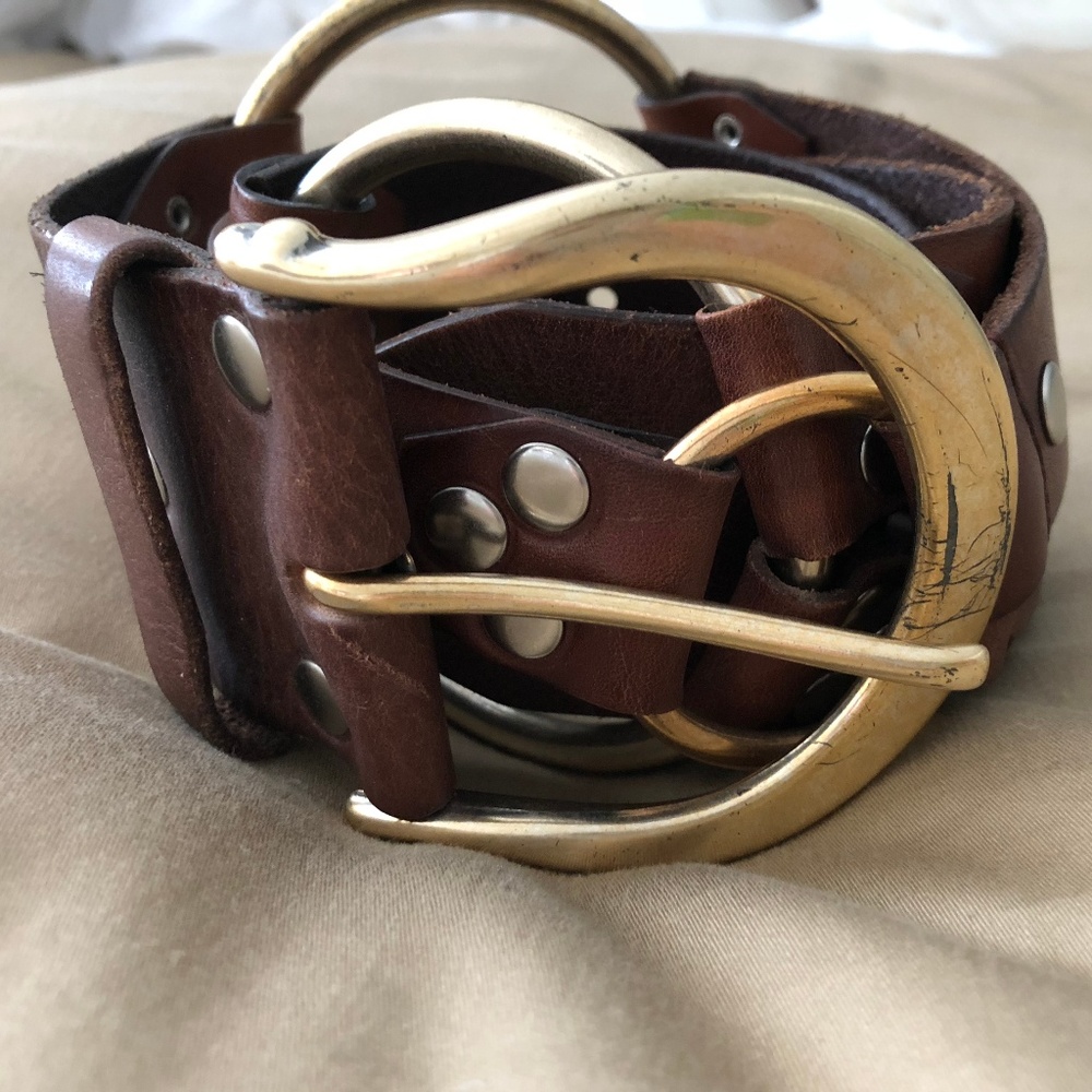 Linea Pelle Genuine Leather Chunky Brown Belt
